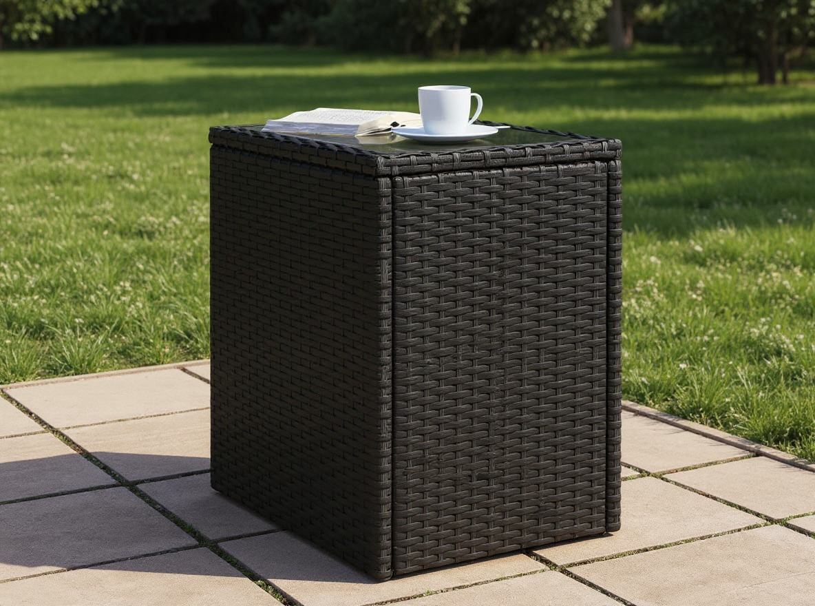 Beistelltisch 58 cm aus wetterfestem PE-Rattan auf der Terrasse