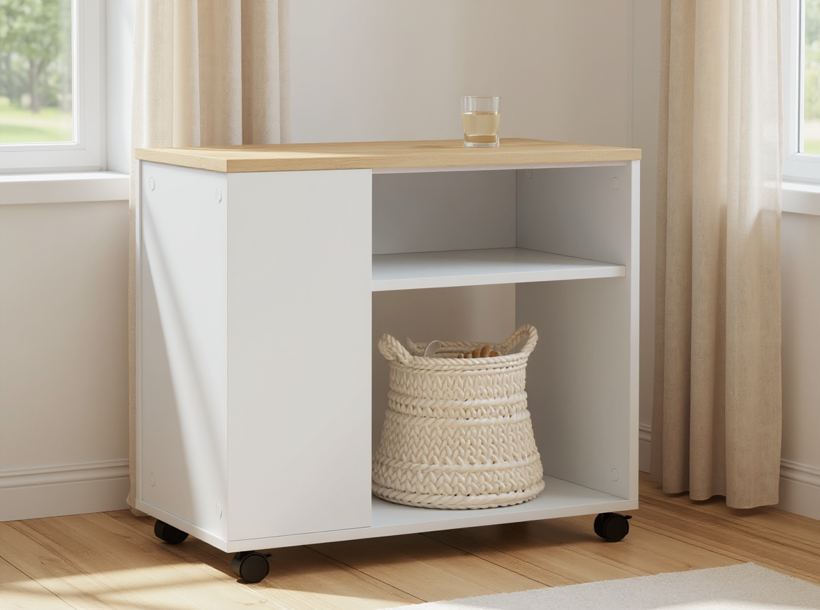 Beistelltisch 70 cm aus Holzwerkstoff mit glatter Oberflaeche und Wasserglas