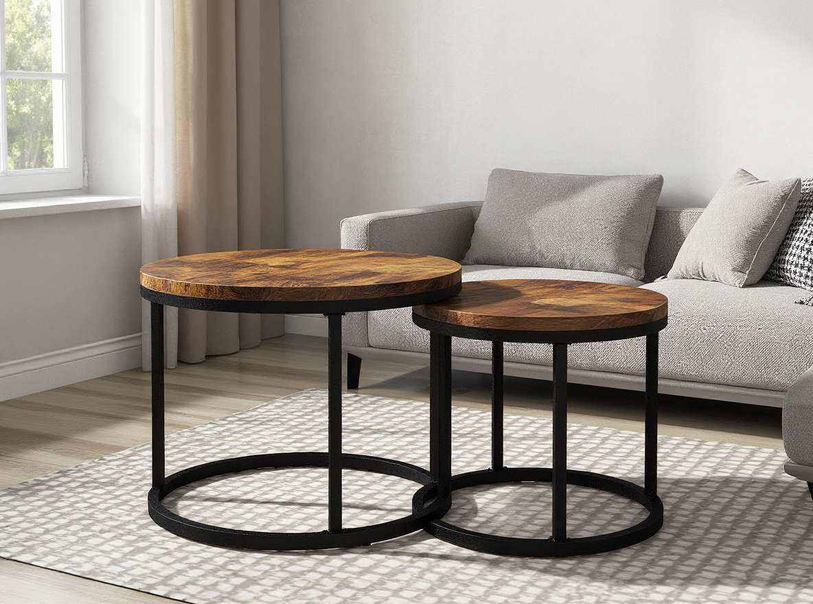 Glatte runde Tischplatte des braunen Couchtisch-Sets 50 x 70,5 cm zum Abwischen mit weichem Tuch