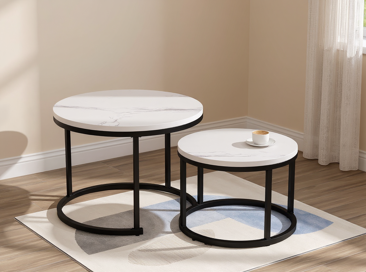 Marmormuster auf der MDF-Platte des runden Couchtisch-Sets, grosser Tisch 50 x 70,5 cm