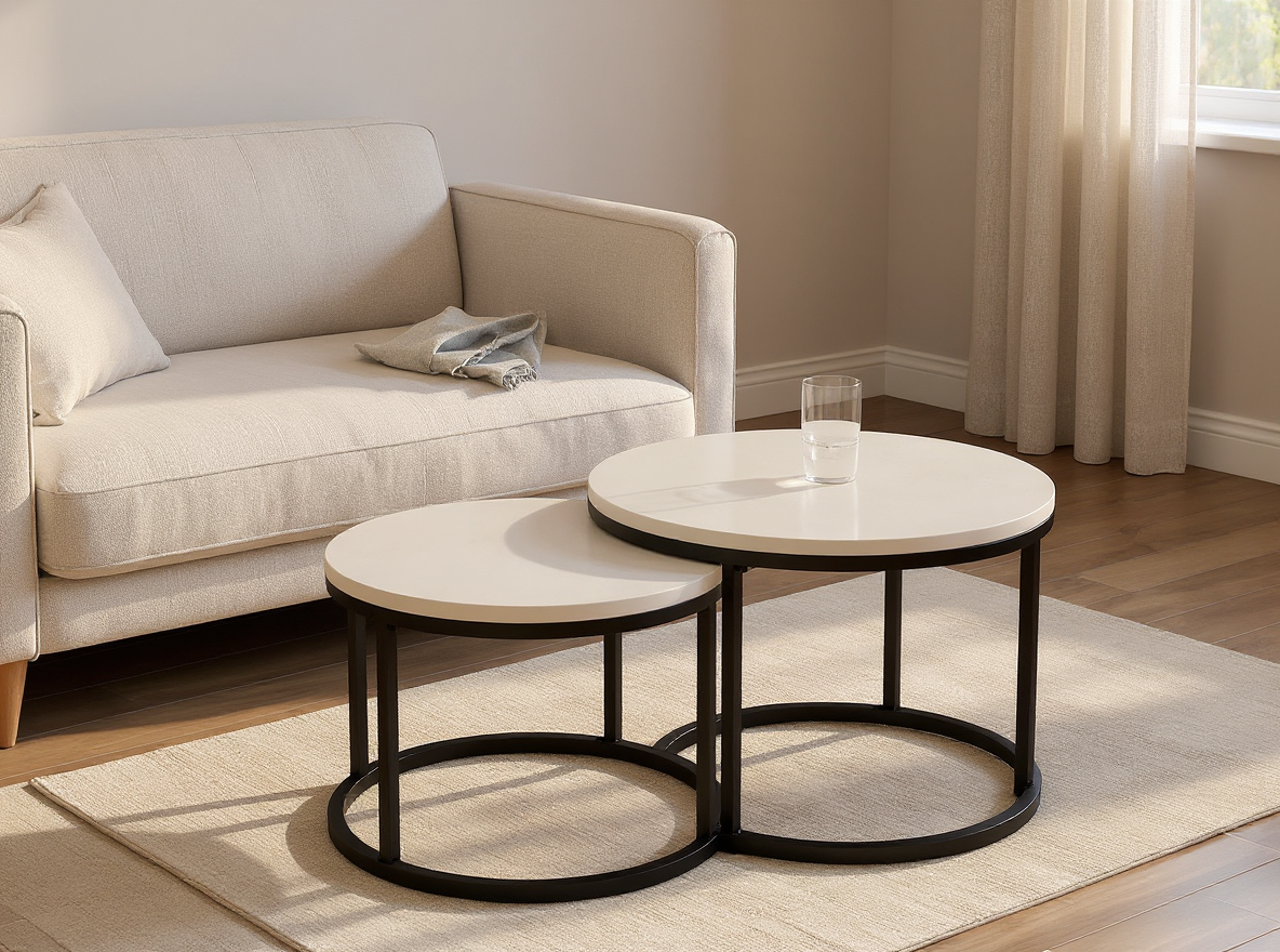 Glatte Tischplatte in Marmoroptik zum Abwischen, Couchtisch-Set 2-teilig 50 x 70,5 cm
