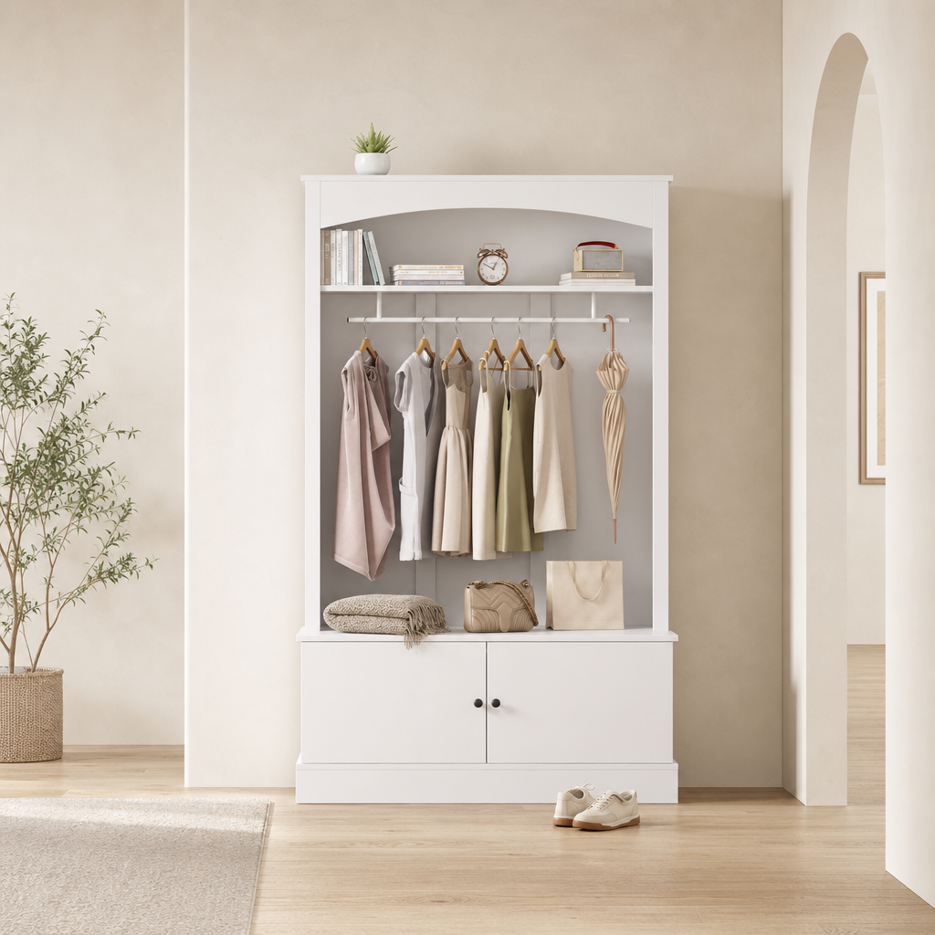 Garderobe 120 cm Weiß – Sitzen beim Schuhe anziehen
