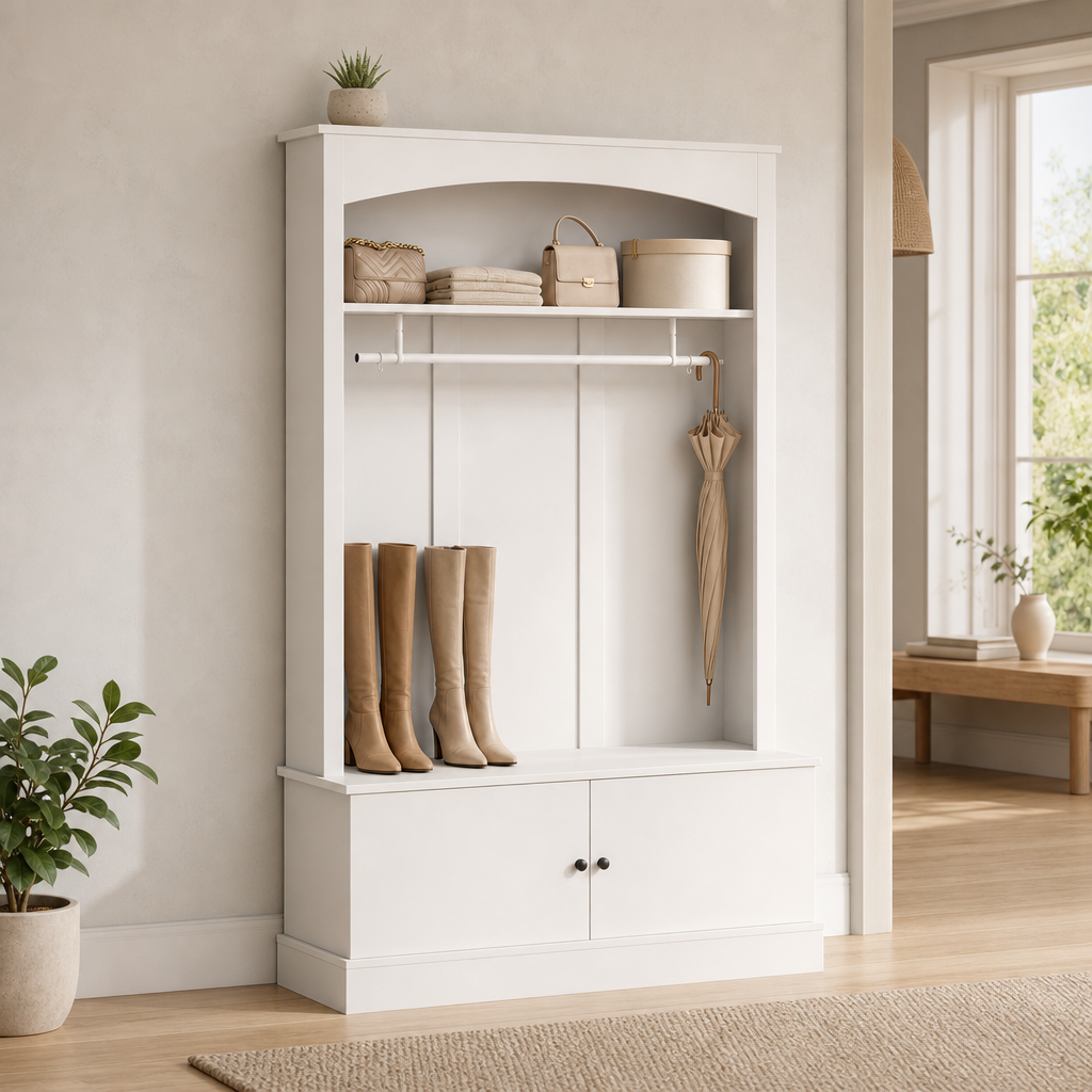Garderobe 120 cm Weiß – Verstellbare Böden