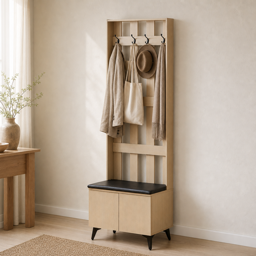 Garderobe 60 cm Holzoptik – Vier Haken, die halten
