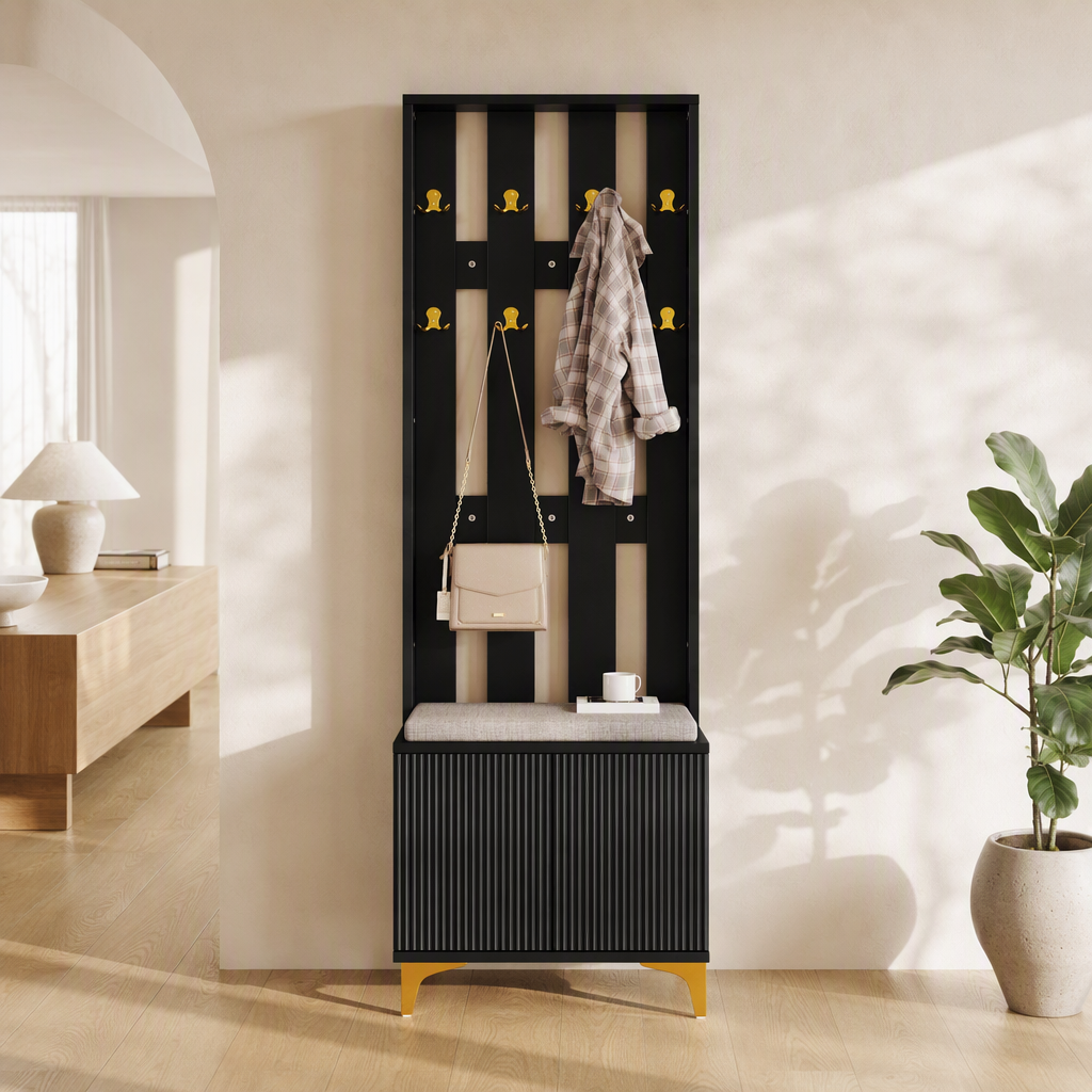 Garderobe 60 cm Schwarz & Gold – Wellen statt glatter Front