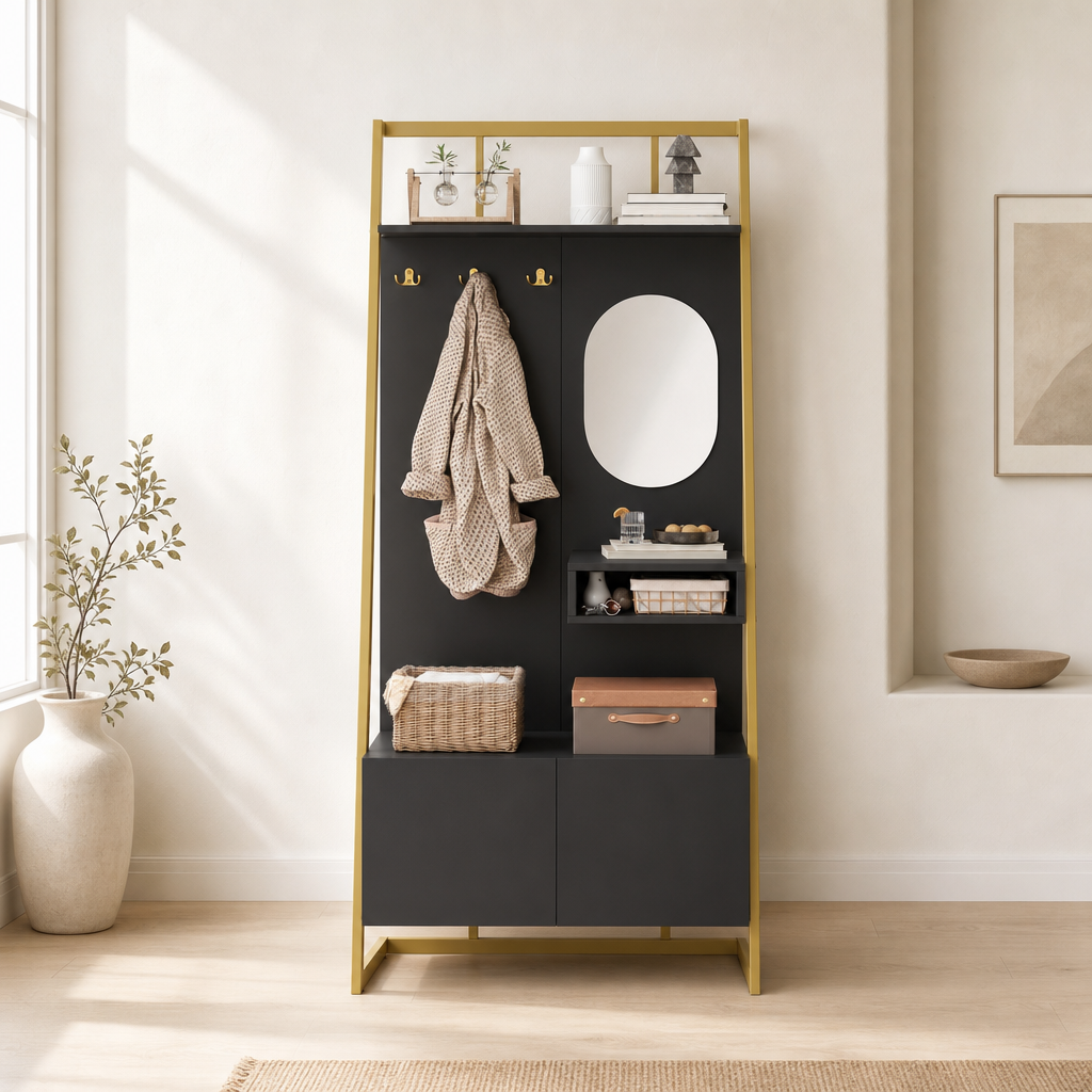 Garderobe 78 cm Schwarz – Dunkel vor heller Wand