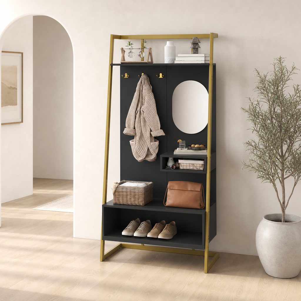 Garderobe 78 cm Schwarz – Alles offen, alles griffbereit