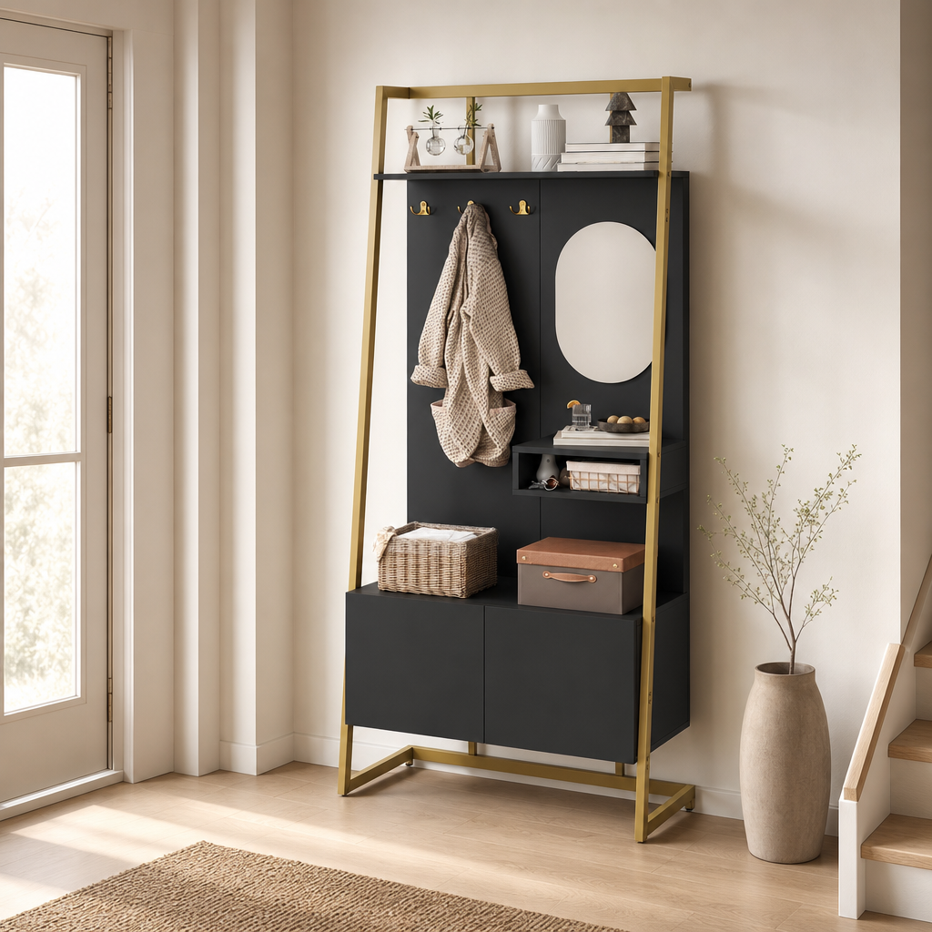 Garderobe 78 cm Schwarz – Spiegel gehört dazu