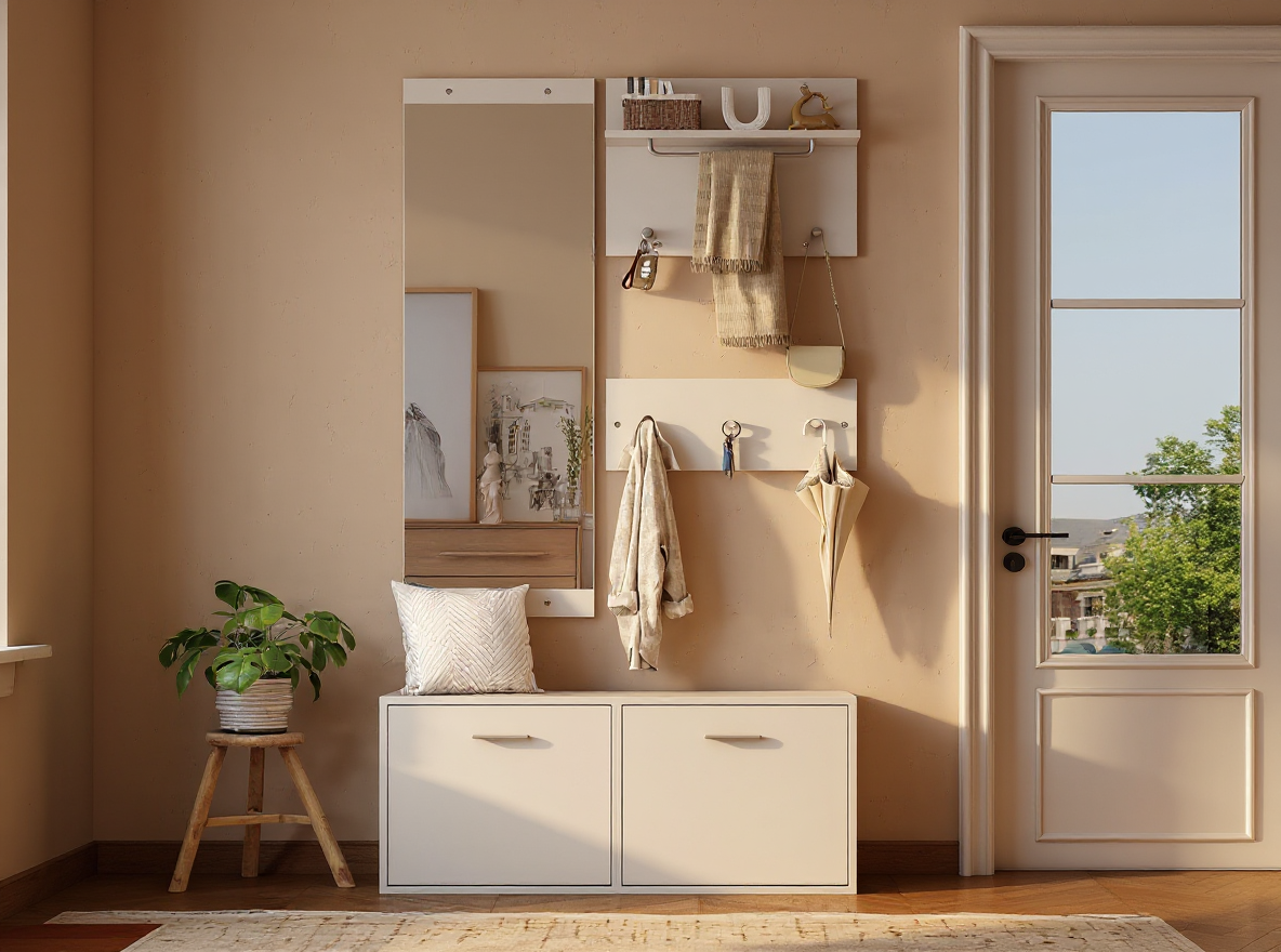 Schuhschrank 90 × 30 × 41,5 cm des Garderobensets in Weiß mit zwei Klappen