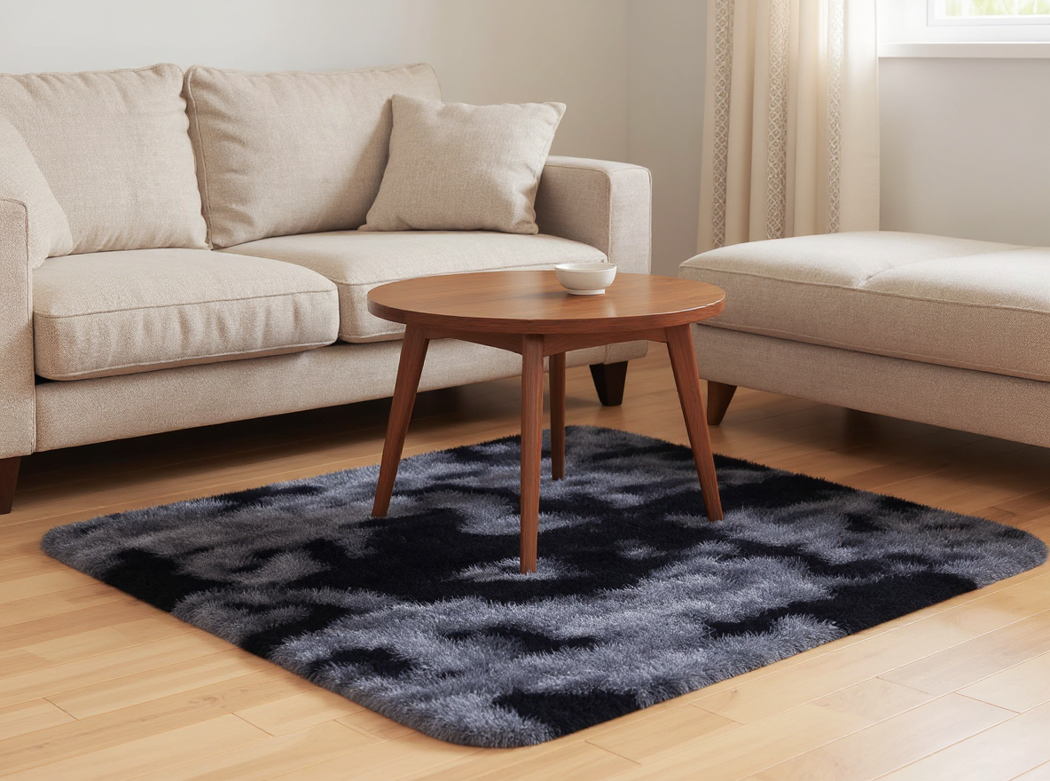 Pflegeleichter Polyester-Hochflor NAVARRA 160 x 160 cm Silbergrau im Wohnzimmer