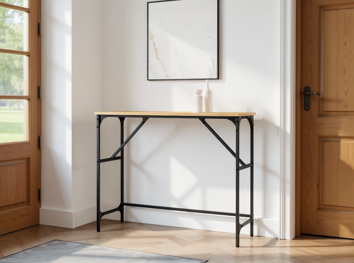 Konsolentisch 100 cm Sonoma Eiche im Eingang mit Schlüsseln und Post auf glatter Oberfläche