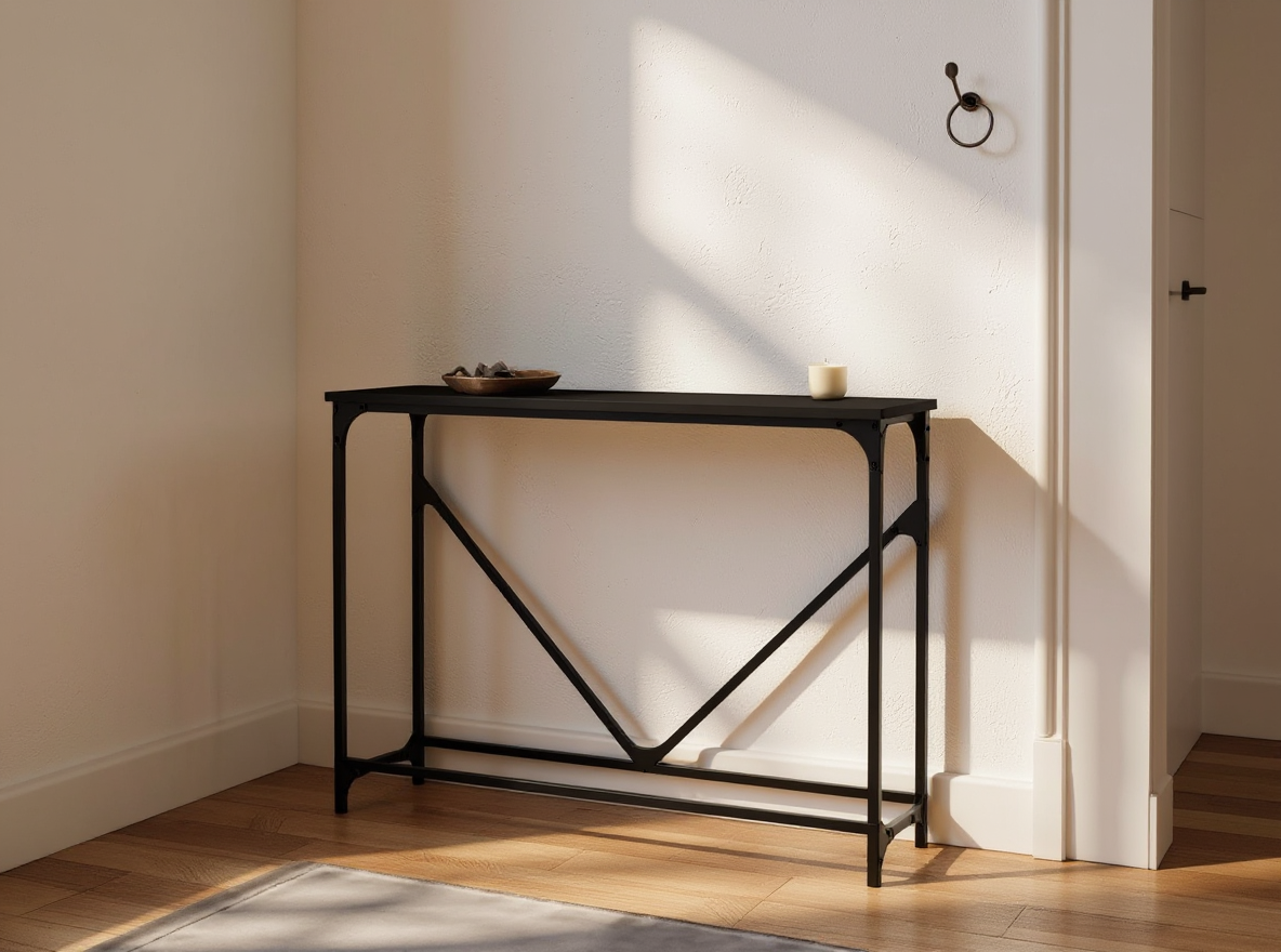 Konsolentisch 102 cm Schwarz Metall flach an der Wand im schmalen Flur