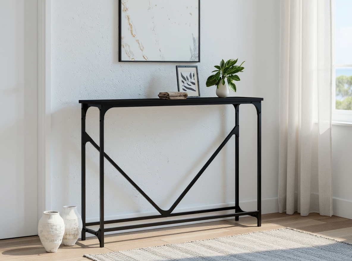 Konsolentisch 102 cm Schwarz Metall mit glatter, feuchtigkeitsbeständiger Oberfläche