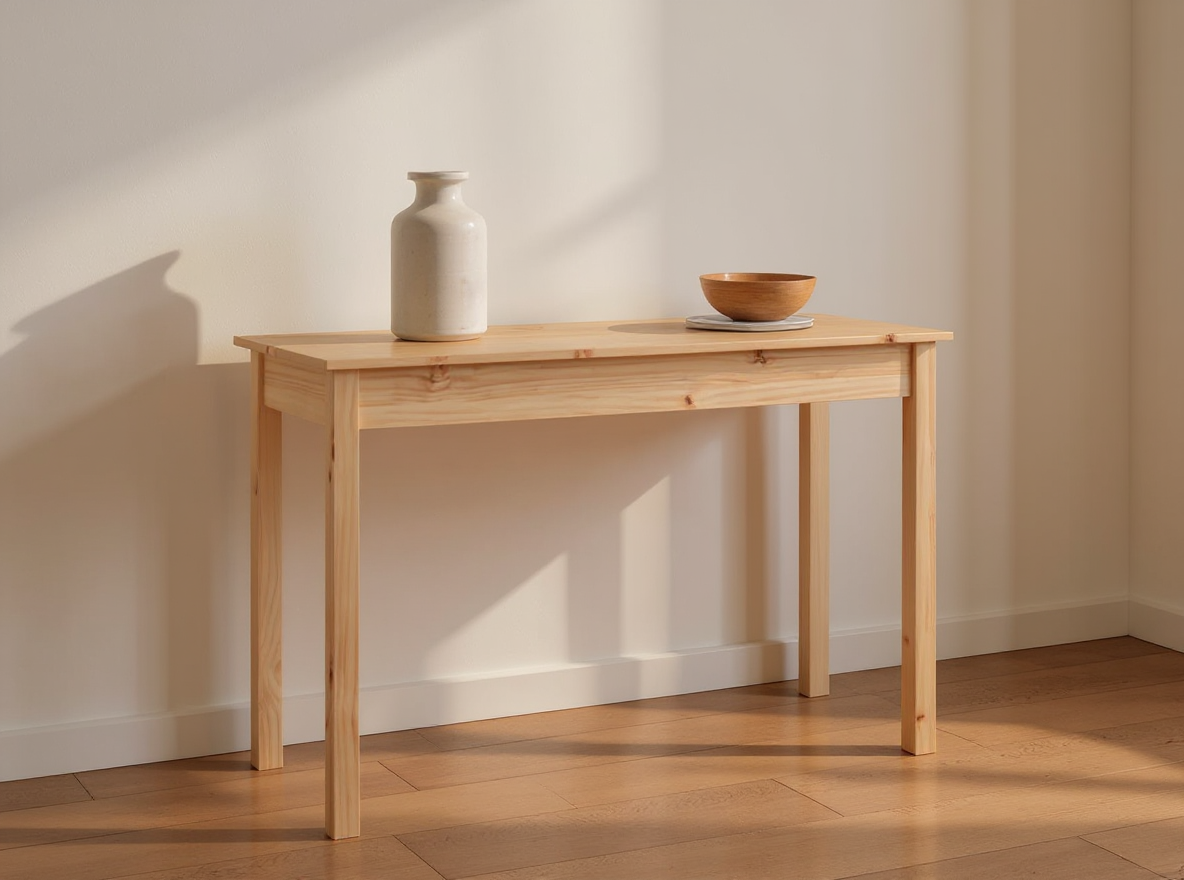 Konsolentisch 110 cm Kiefer massiv mit sichtbarer Maserung und Ästen