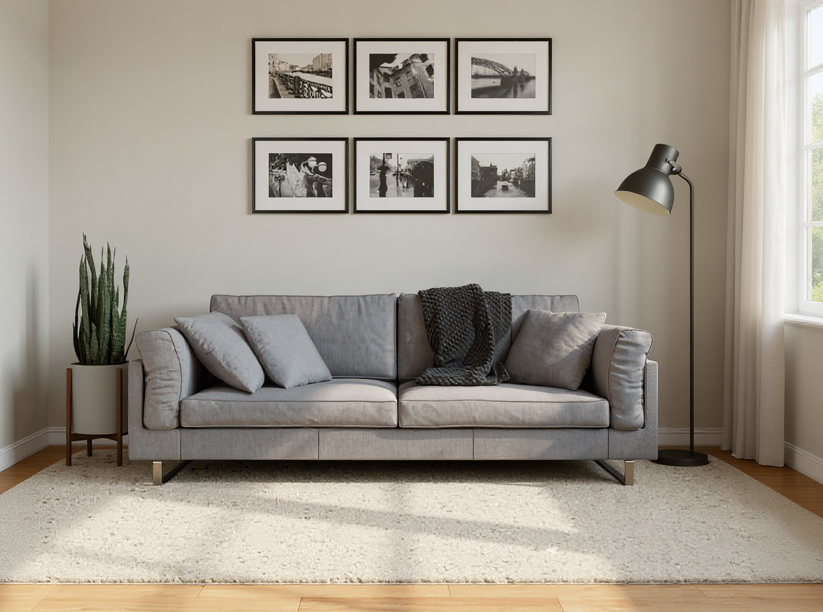 Eckiger Kurzflor-Teppich OVIEDO 200 x 280 cm Beige im Wohnzimmer