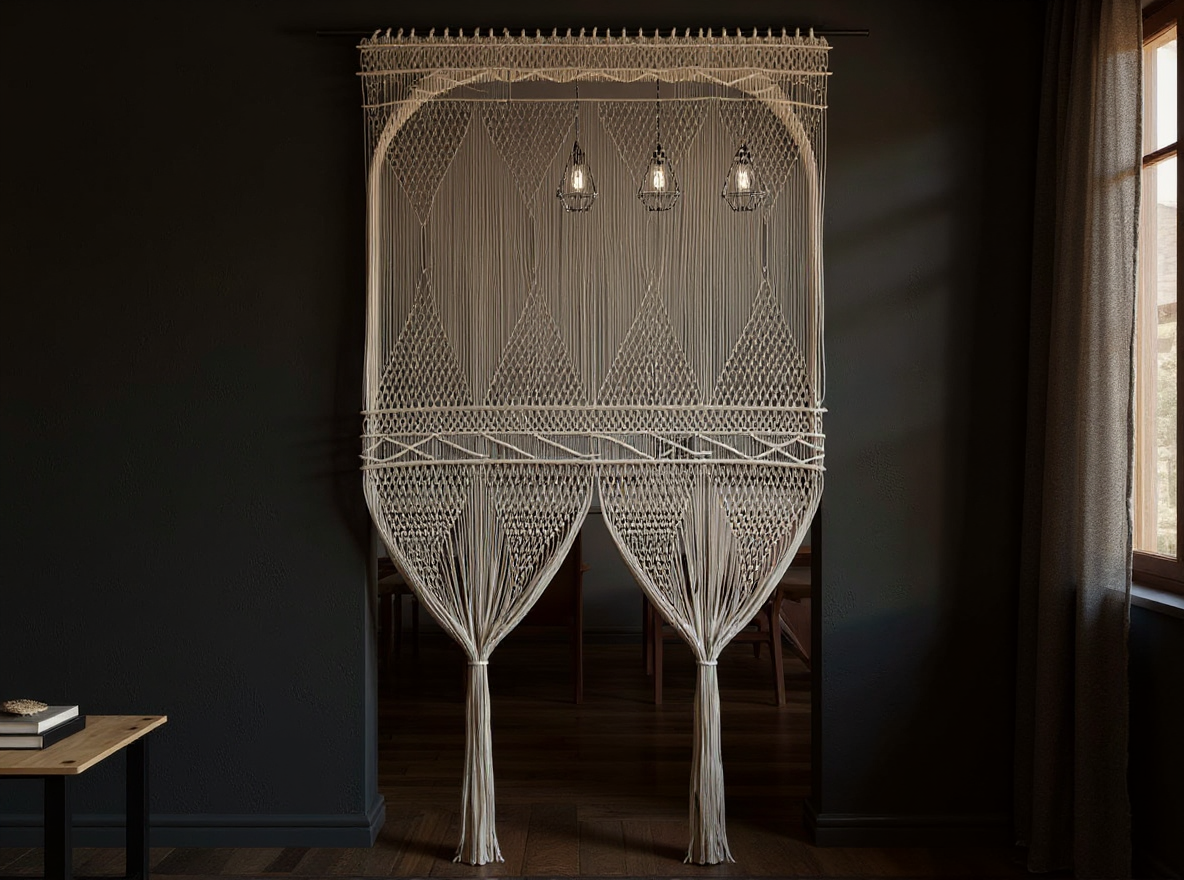 Frisch gewaschener Makramee-Vorhang 140 × 240 cm Creme aus Baumwolle im Durchgang