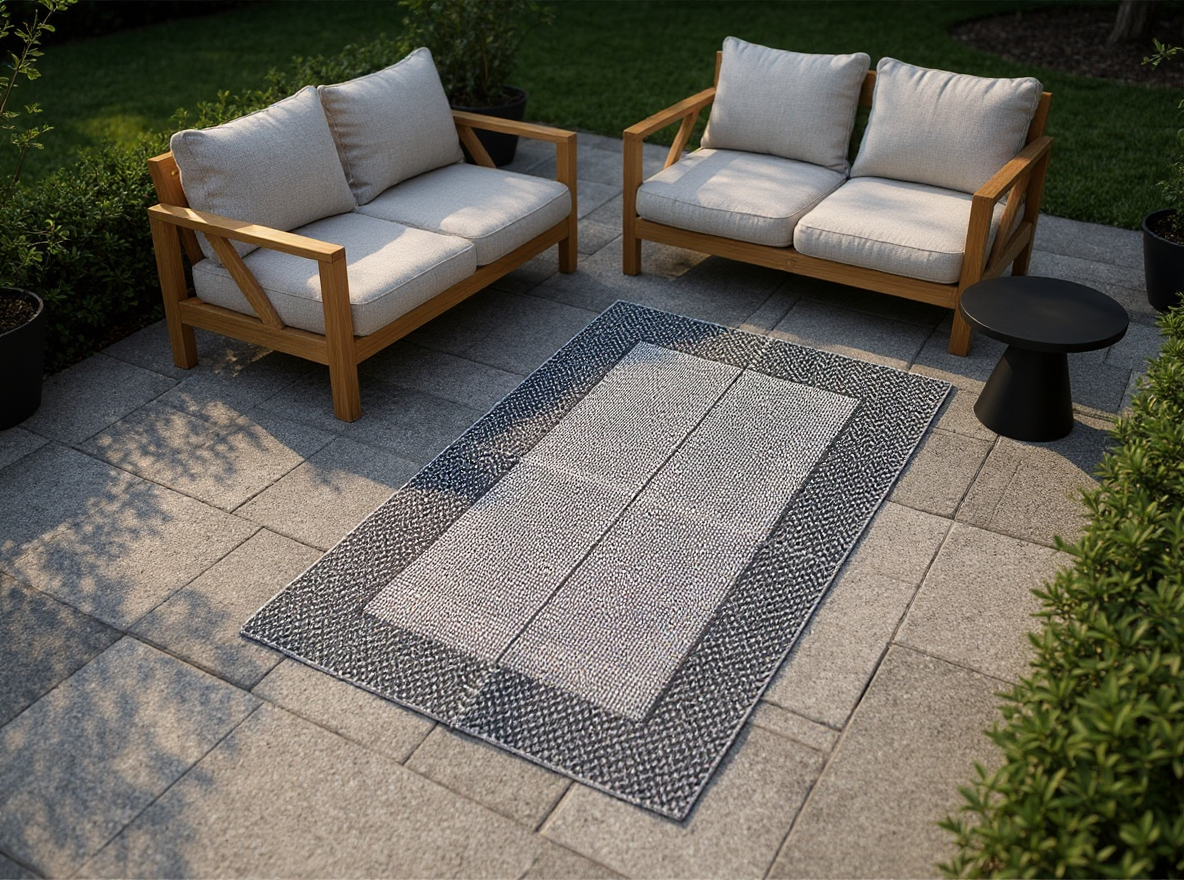Outdoor-Teppich ARAKIL 190 x 290 cm markiert die Sitzecke auf der Terrasse