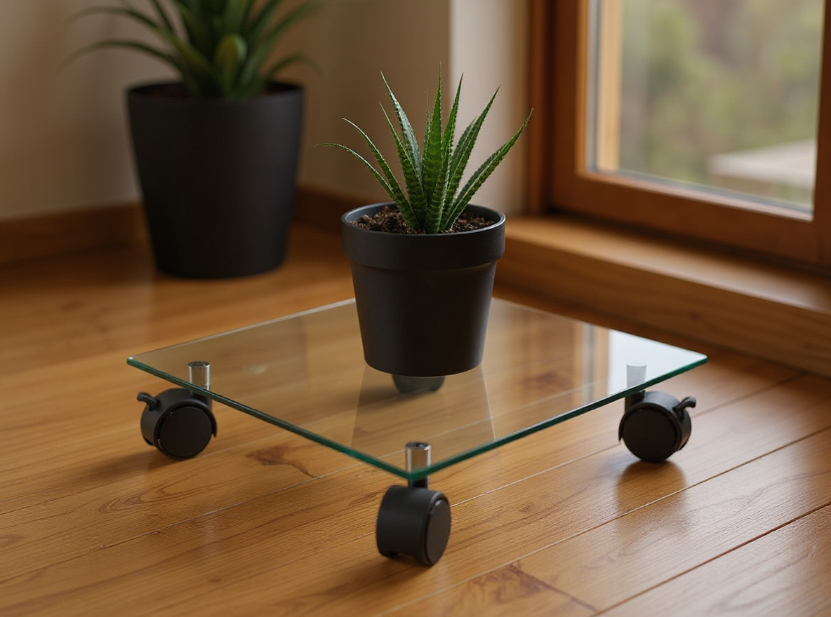 Pflanzenroller 35 x 35 cm mit Hartglasplatte, 5 mm stark, im Streiflicht