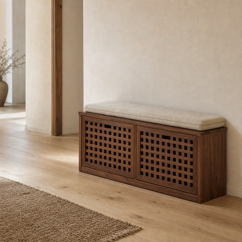 Schuhbank Nussbaum massiv – Quer oder hochkant