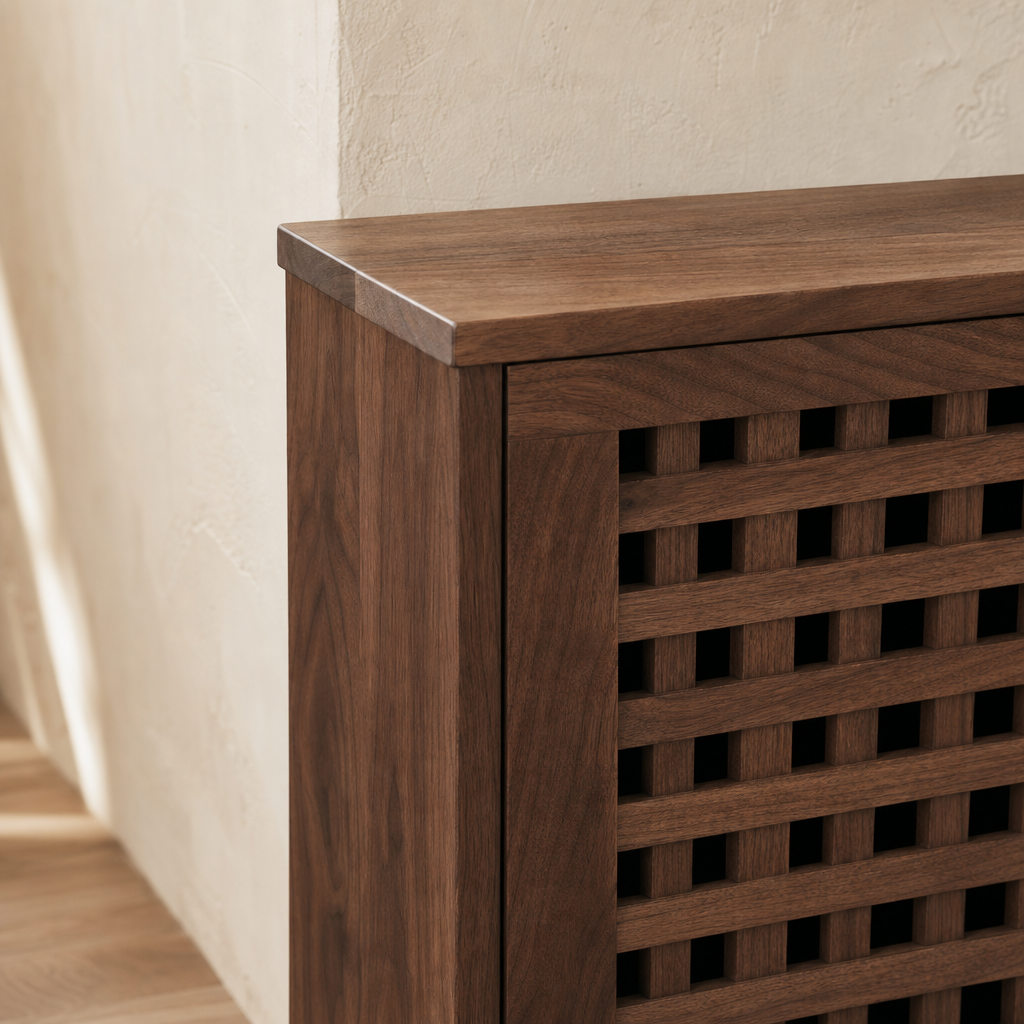 Schuhbank Nussbaum massiv – Dichtes, dunkles Holz