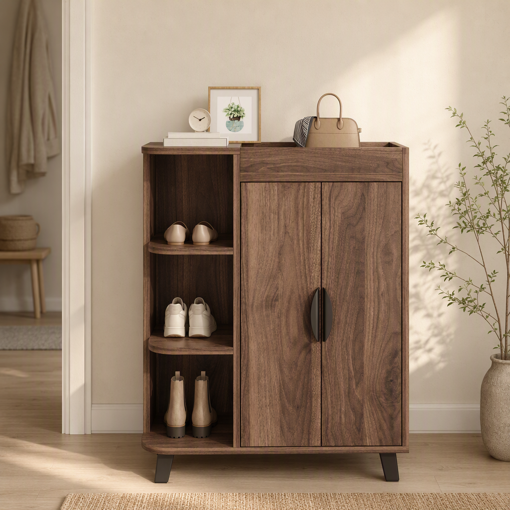 Schuhschrank 80 cm Nussbaum – Zwei Zonen statt einer