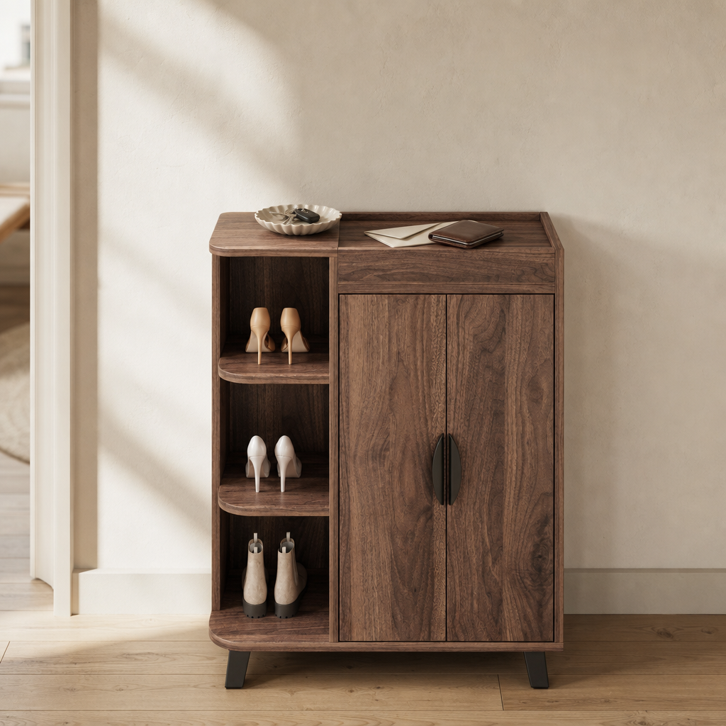 Schuhschrank 80 cm Nussbaum – Ablage auf 99 cm
