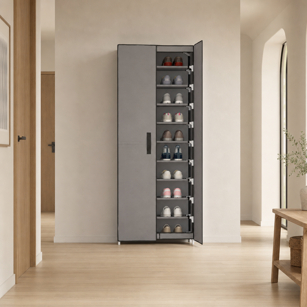 Schuhschrank Stoff 60 cm – Zehn Ebenen statt Schuhberg