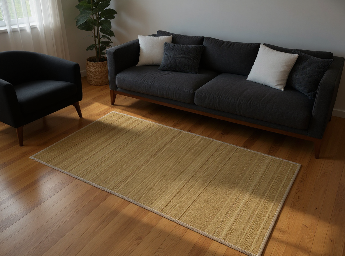 Kante mit Polypropylen-Einfassung am Bambusteppich Braun 150 x 200 cm