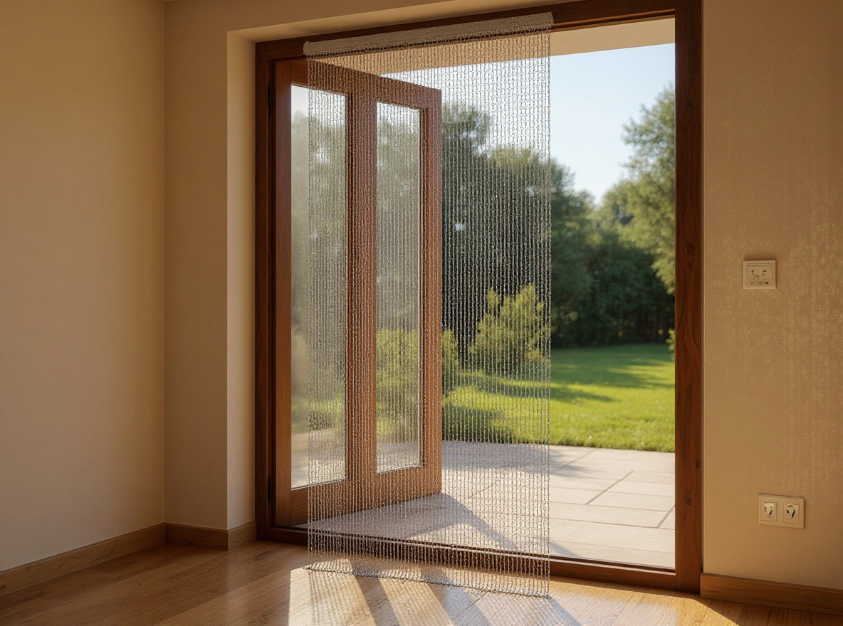 Türvorhang 90 × 212 cm Aluminium Silber als Insektenschutz in der offenen Terrassentür