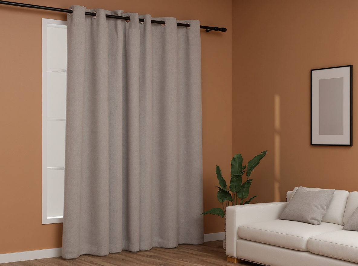 Frisch gewaschener Verdunkelungsvorhang 290 × 245 cm in Leinenoptik am Fenster