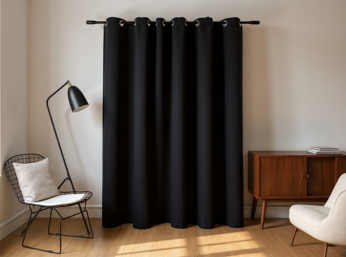 Musterloser Verdunkelungsvorhang 290 × 245 cm mit Metallösen im schlichten Wohnzimmer