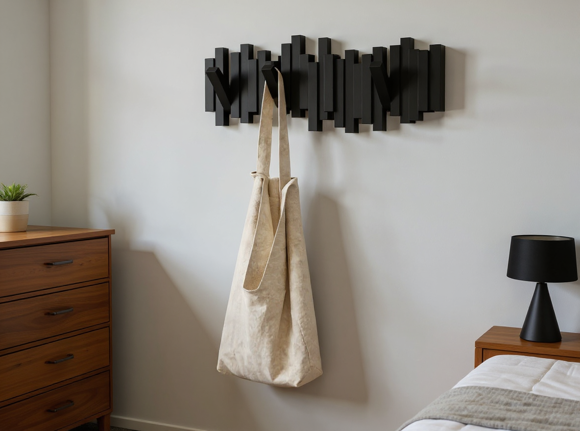 Wandgarderobe 53 cm aus Massivholz in Schwarz an einer Schlafzimmerwand