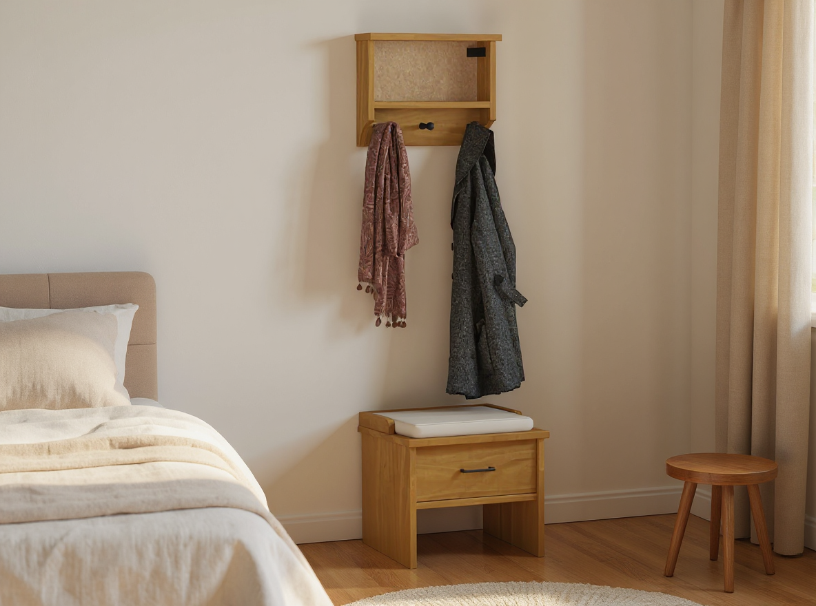 Wandgarderobe SANDNES 45 cm in Weiß an einer freien Schlafzimmerwand