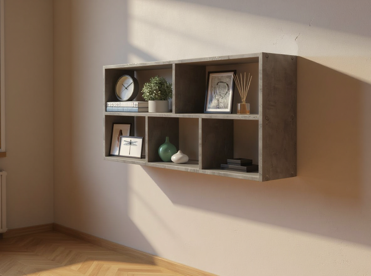 Wandregal 100 cm Betonoptik und Räuchereiche fest an der Wand montiert, 20 kg Traglast