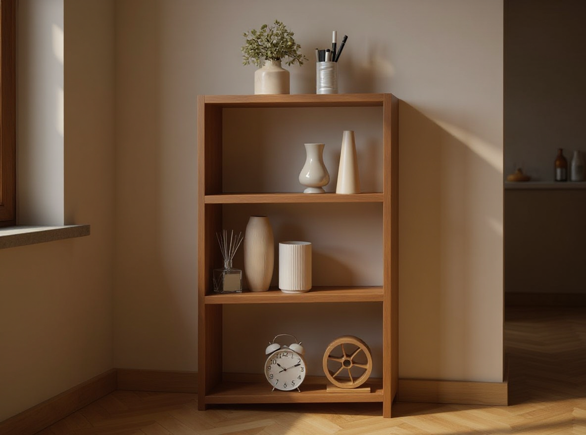 Wandregal 43 cm Holzoptik mit Gläsern und Büchern, 20 kg je Ablage