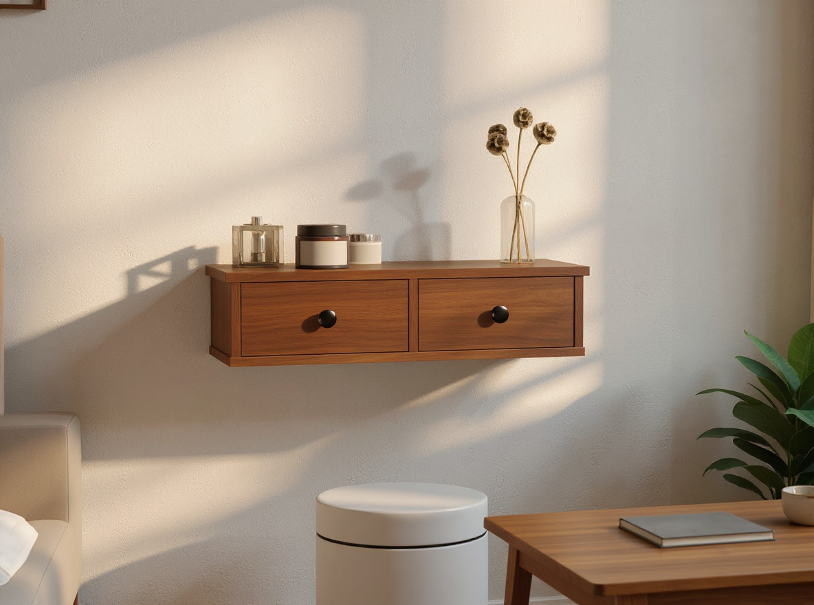 Wandregal 60 cm mit Schubladen an massiver Wand, 60 kg Traglast