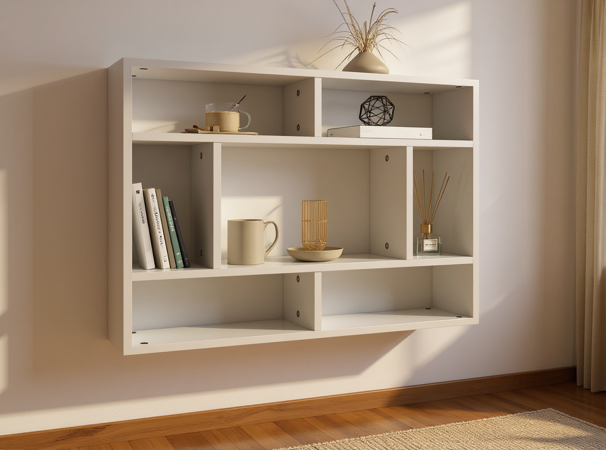 Wandregal 75 cm Holzwerkstoff an leerer Wohnzimmerwand, 75 x 55 cm Ablage ohne Stellflaeche