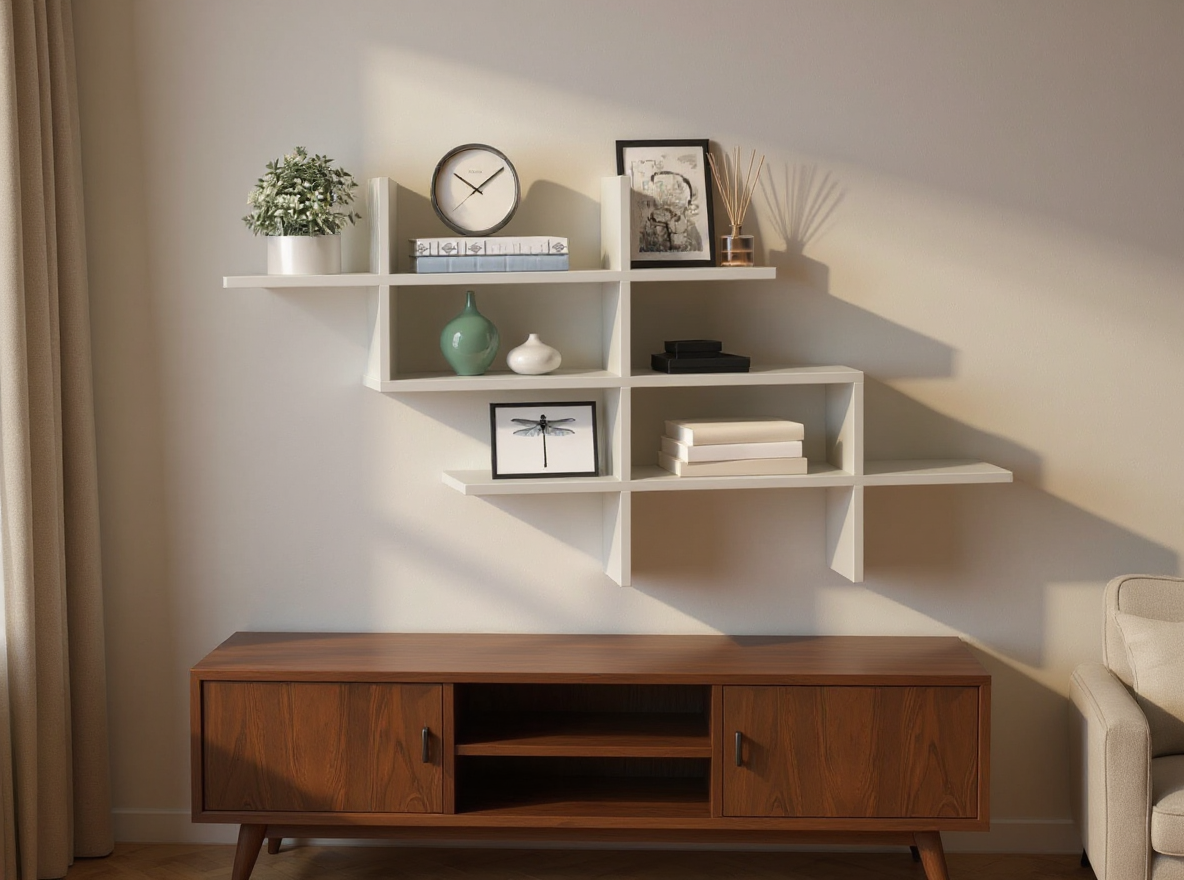 Wandregal-Set 124,5 cm Sonoma Eiche über einem Sideboard, deckt die Wandfläche ab
