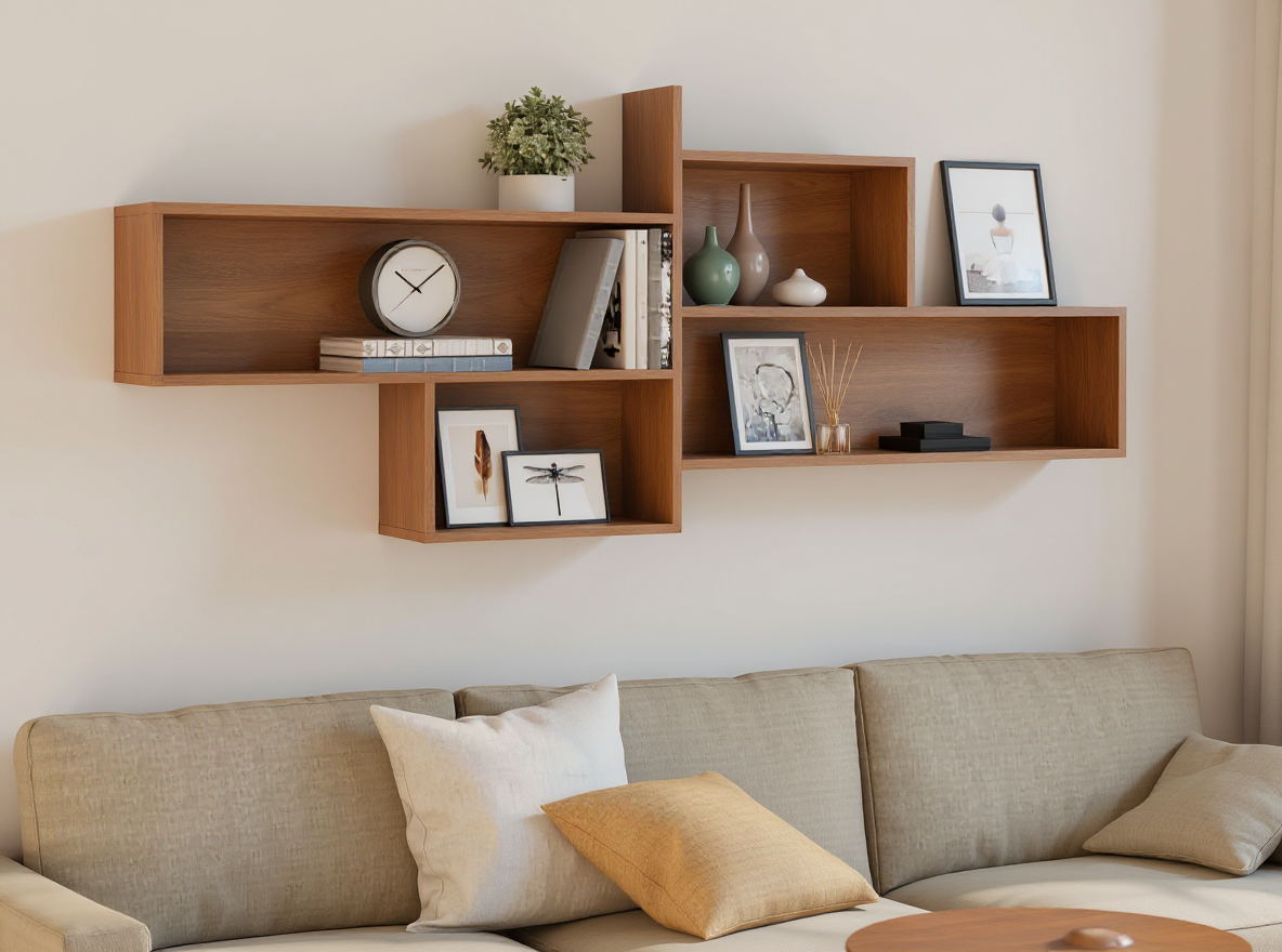 Wandregal-Set 167,5 cm Sonoma Eiche an einer langen freien Wohnzimmerwand