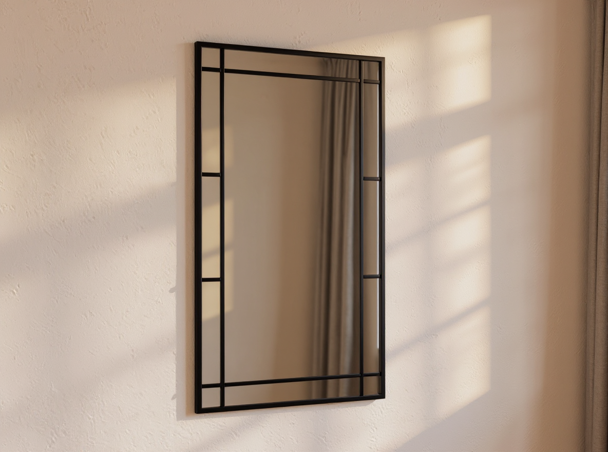 Wandspiegel 60 x 100 cm in Nahansicht, schmaler schwarzer Rand von 16 mm aussen und 8 mm innen