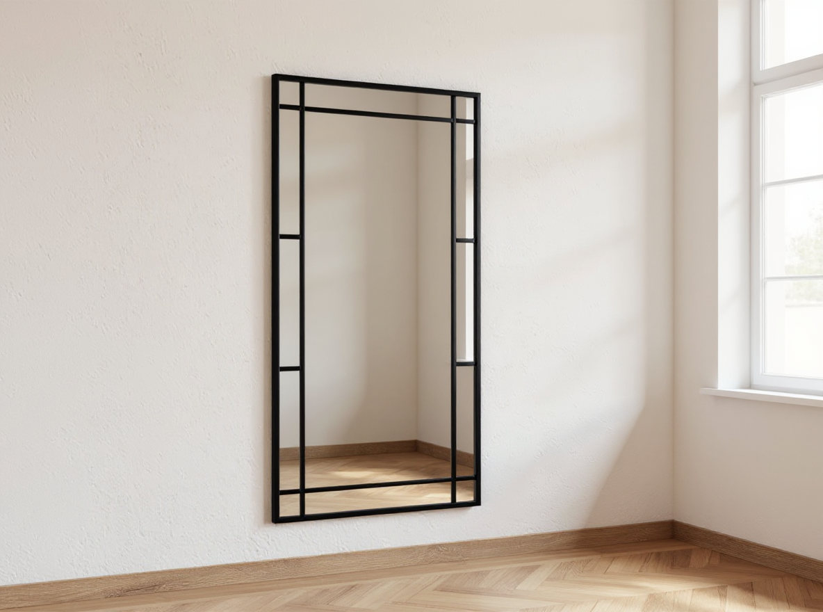 Wandspiegel 60 x 100 cm in Schraegansicht im schmalen Flur, nur 1,5 cm stark