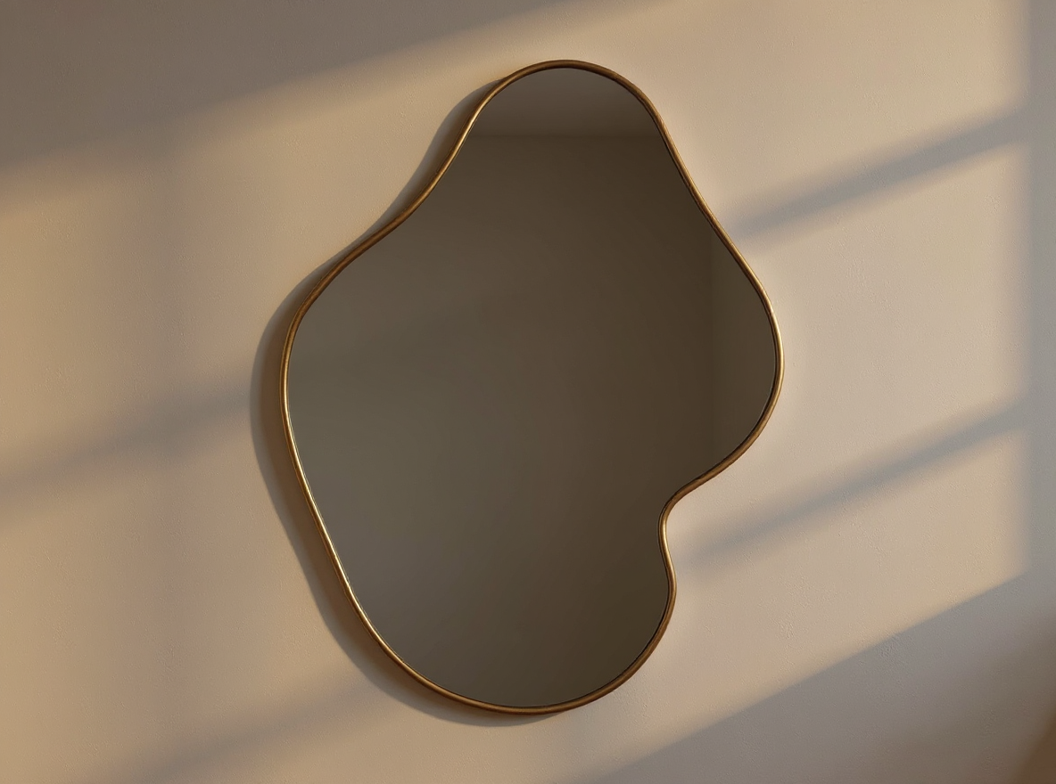 Detail von 4 mm Glas und goldenem PVC-Rahmen am asymmetrischen Wandspiegel 60 x 50 cm