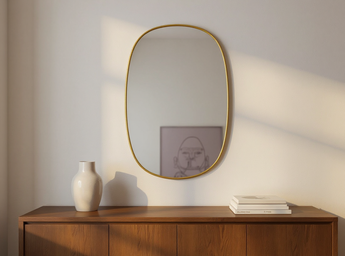 Wandspiegel Gold 80 x 50 cm ueber einem Sideboard im Groessenvergleich