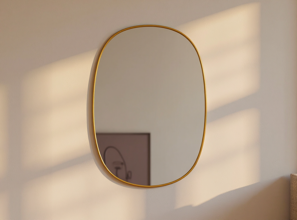 Detail von 4 mm Glas und goldenem PVC-Rahmen des Wandspiegels 80 x 50 cm