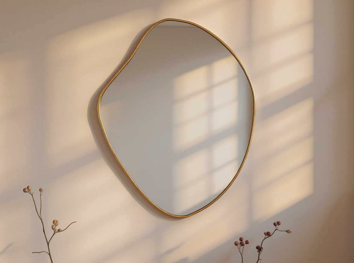 Detail von 4 mm Glas und goldenem PVC-Rahmen am ovalen Wandspiegel 60 x 50 cm