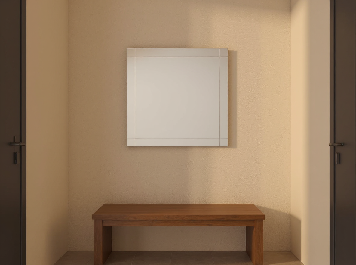 Rahmenloser Wandspiegel 60 x 40 cm flach an schmaler Flurwand