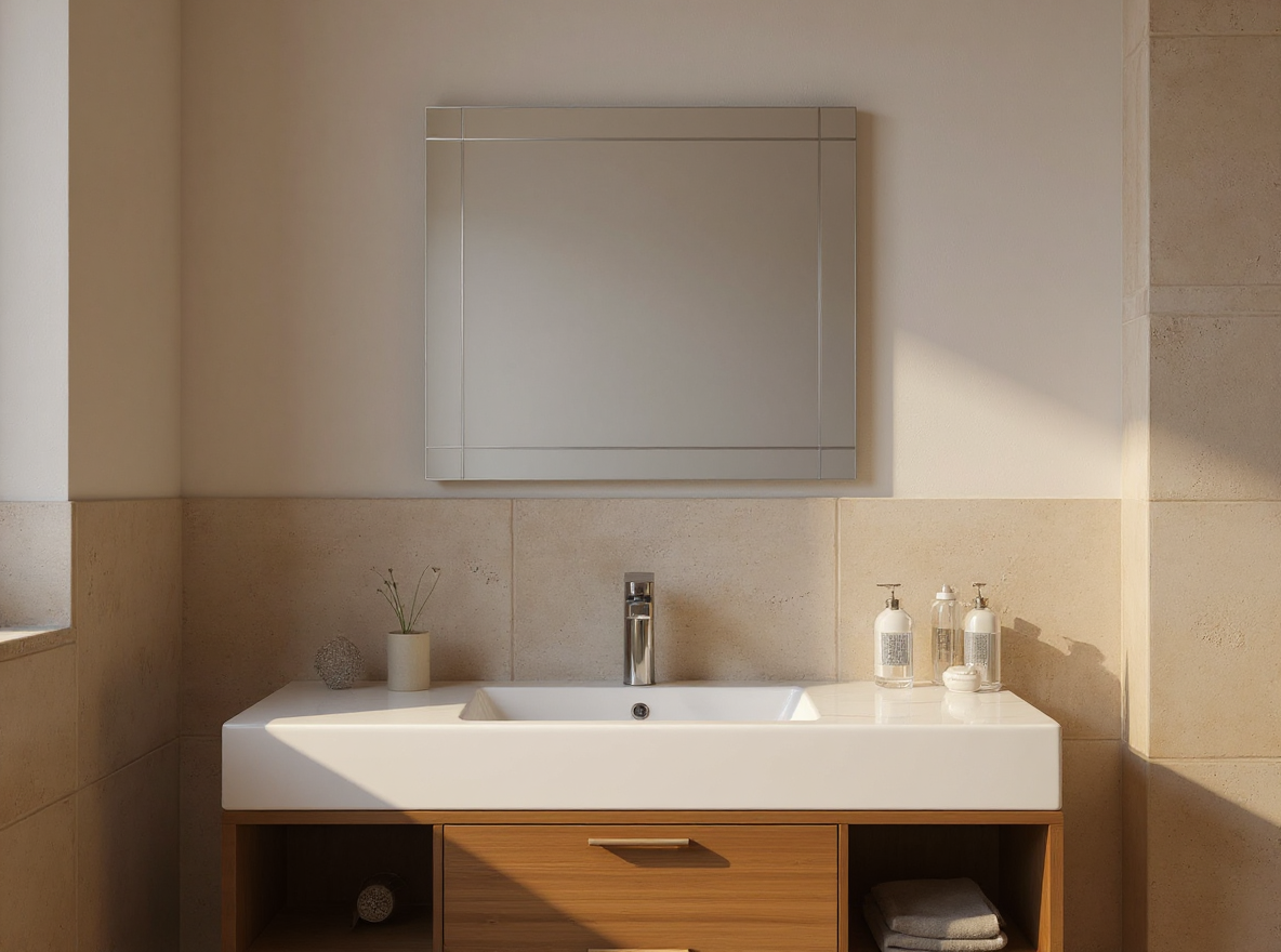 Rahmenloser Wandspiegel 60 x 40 cm ueber Waschtisch als Bad- und Schminkspiegel